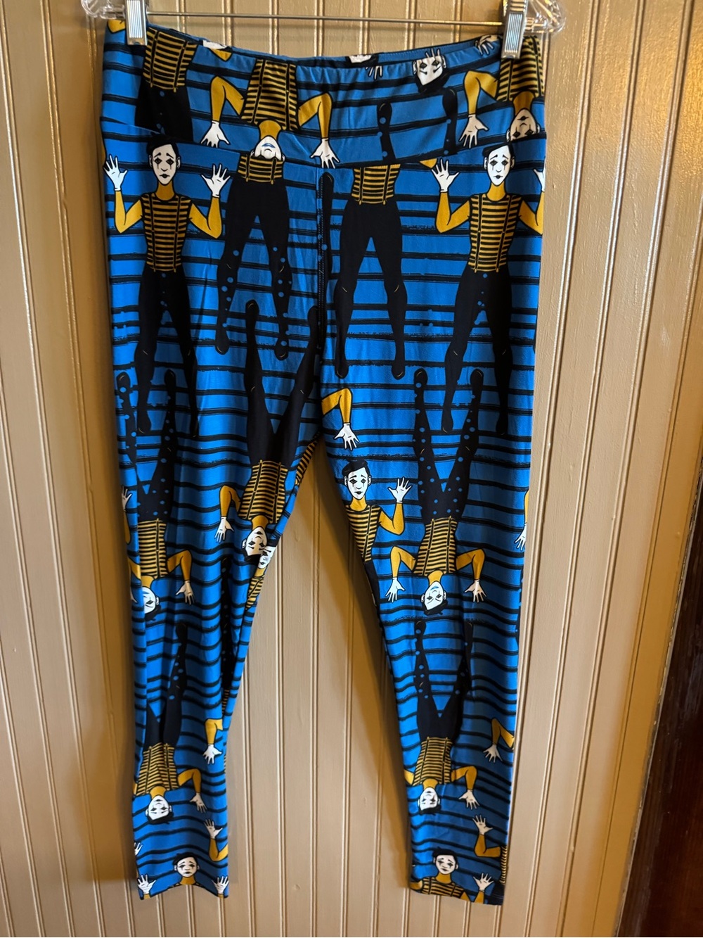 New LuLaRoe Blue Striped Leggings with Mime Print tall curvy